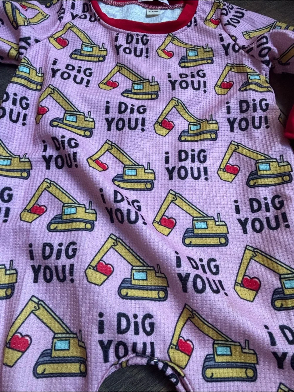 Clover cottage excavator “I dig you” sleeper/romper girl 6-12 months NWT